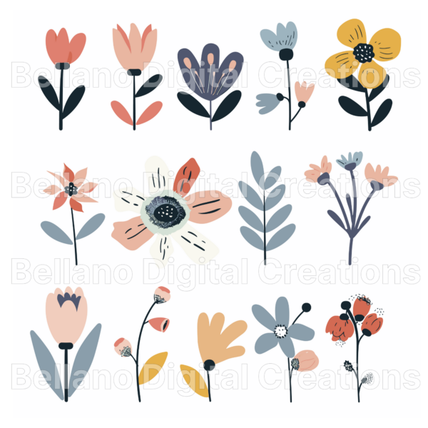 Whimsical Flowers Clipart Mega Bundle