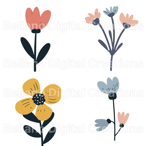 Whimsical Flowers Clipart Mega Bundle