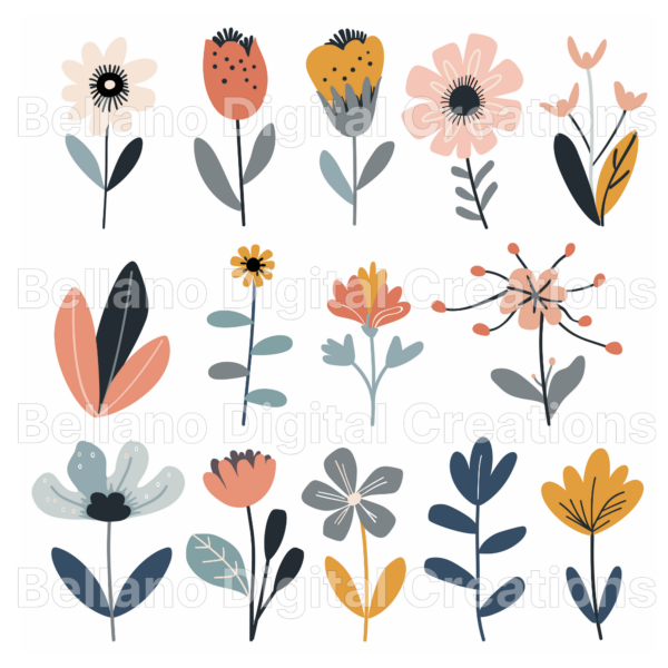 Whimsical Flowers Clipart Mega Bundle