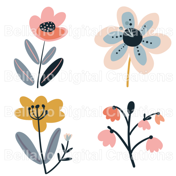 Whimsical Flowers Clipart Mega Bundle