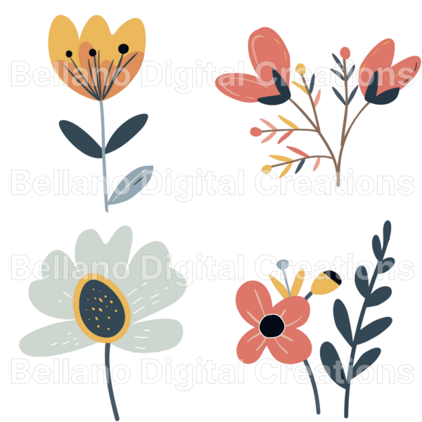 Whimsical Flowers Clipart Mega Bundle