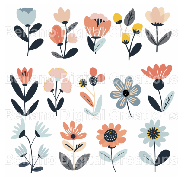 Whimsical Flowers Clipart Mega Bundle