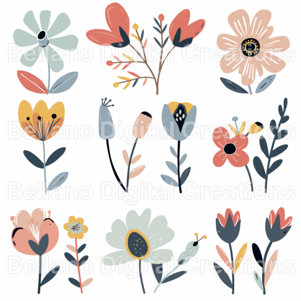 Whimsical Flowers Clipart Mega Bundle