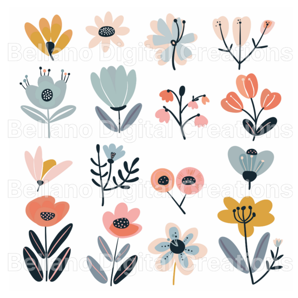 Whimsical Flowers Clipart Mega Bundle