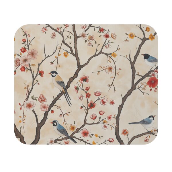 Vintage Chinoiserie-Inspired Mousepad Birds and Blossoms Design Blooming Floral Chic Desk Decor